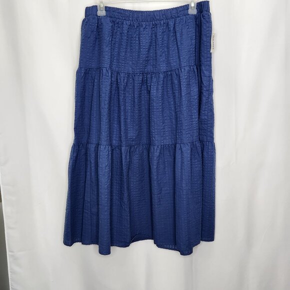 NEW Old Navy Tiered Maxi Skirt Womens XL Blue Boho Seersucker Pull On SS06X - Picture 2 of 7
